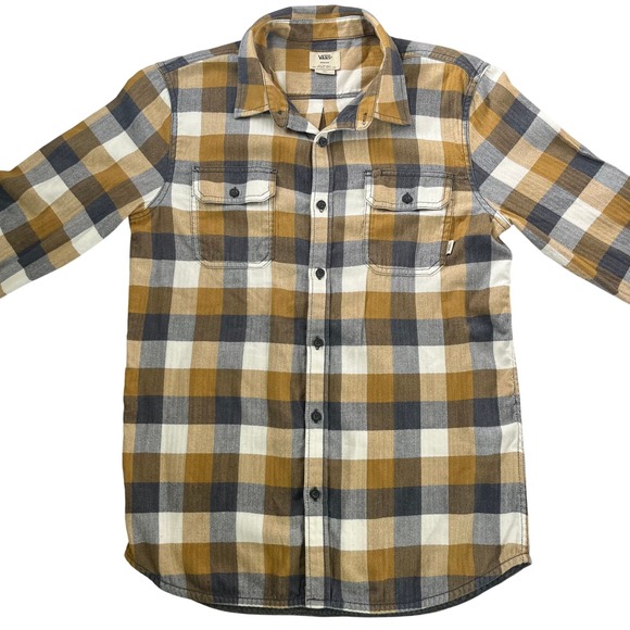 Vans Mens M Gold, Blue & White Button Down Flannel Shirt VANS Mens Button Up 626 - Picture 2 of 11